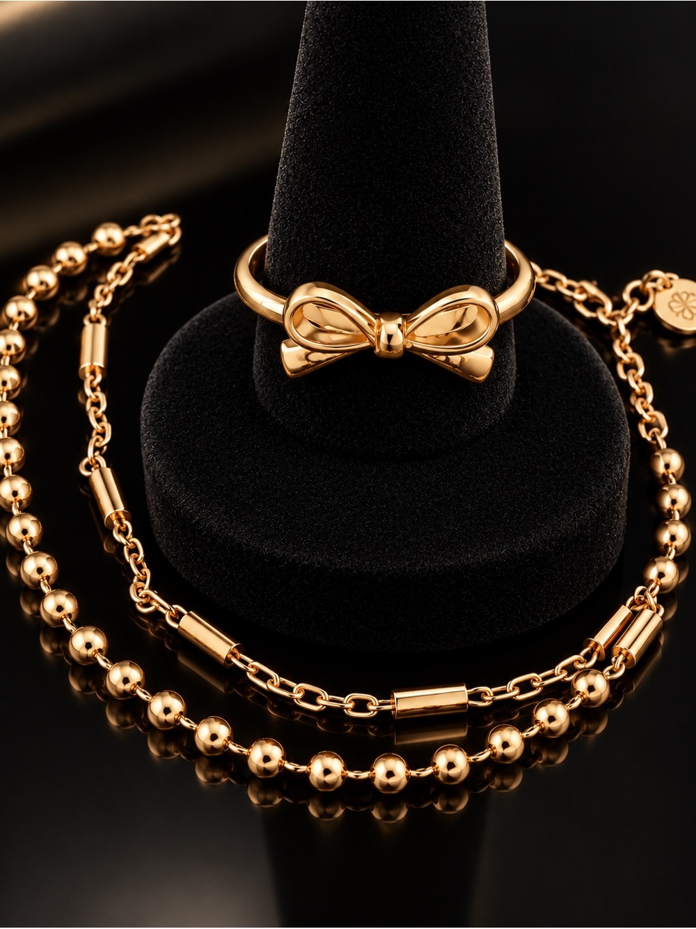 Pure Vida 2 Strand Chain RoseGoldwith Coordinating Bow Ring Unbranded
